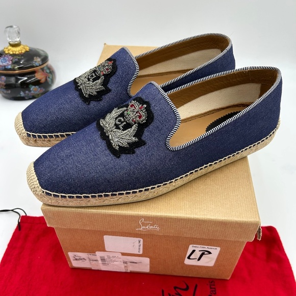 Men’s Christian Louboutin NANOU orlotto flat espadrille blue denim size 42 Italy - Picture 1 of 10